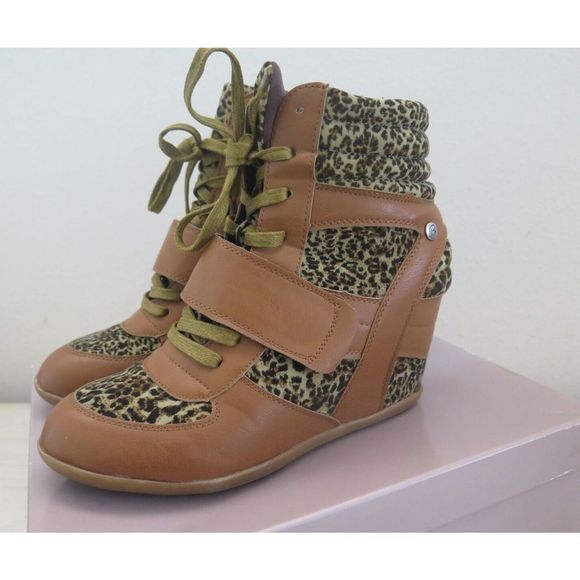 Bakers EW3969 Women's Sz 8 Leopard Print Opposition Strappy Wedge High Top Shoes - Picture 7 of 13